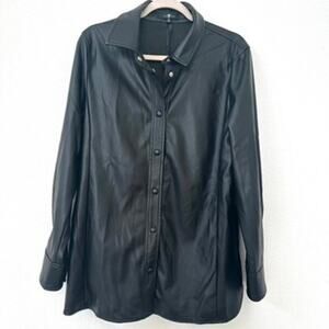 7 for All Mankind Vegan Leather Shirt/Jacket Black M Snap Closure Moto Unisex